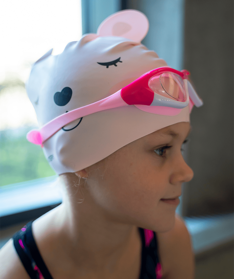 Watery swim cap for kids - Dashers - Teddy (Pink)