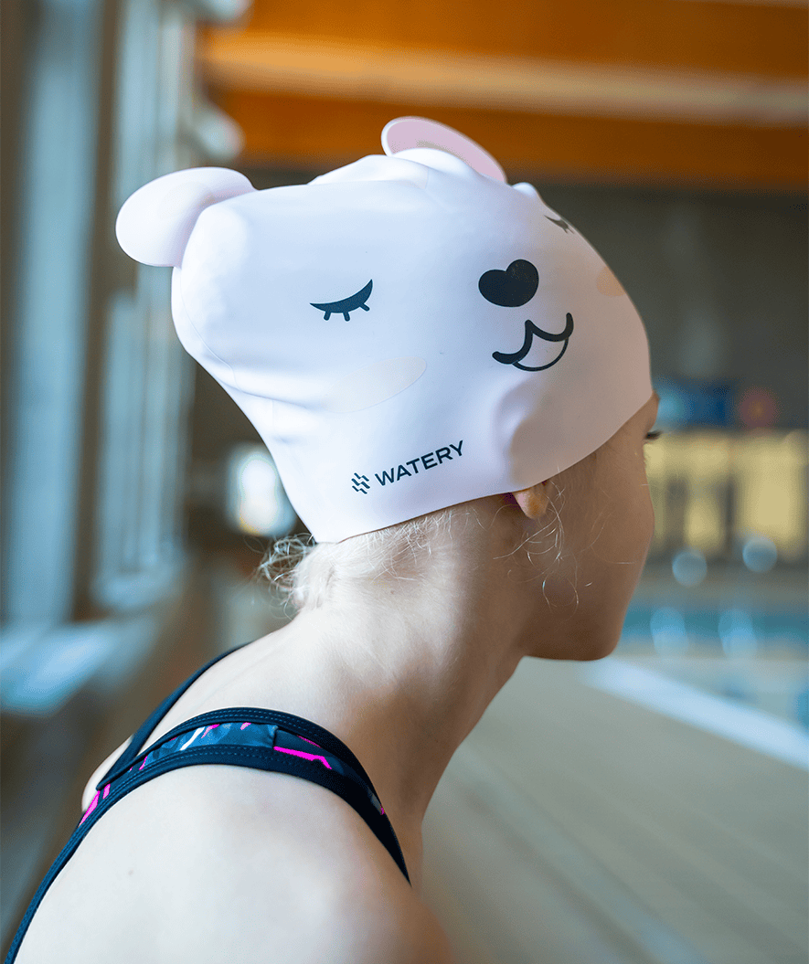 Watery swim cap for kids - Dashers - Teddy (Pink)