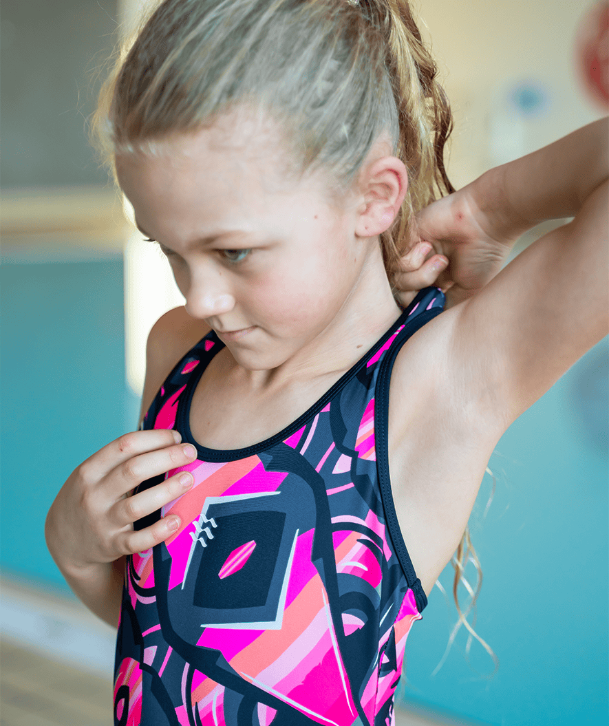 Watery swimsuit for girls - Rodney - Pink/black