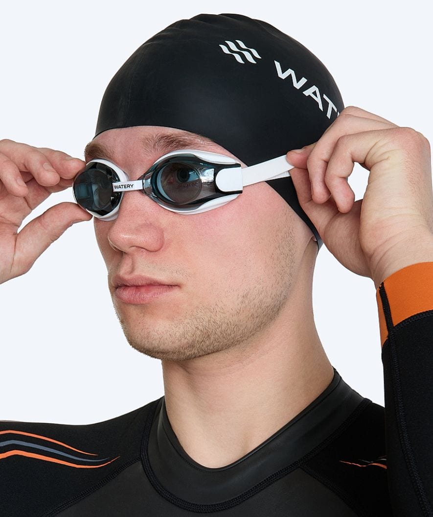 Watery nearsighted prescription swim goggles for adults - (-2.0) to (-5.0) - Naida - White (Smoke lens)