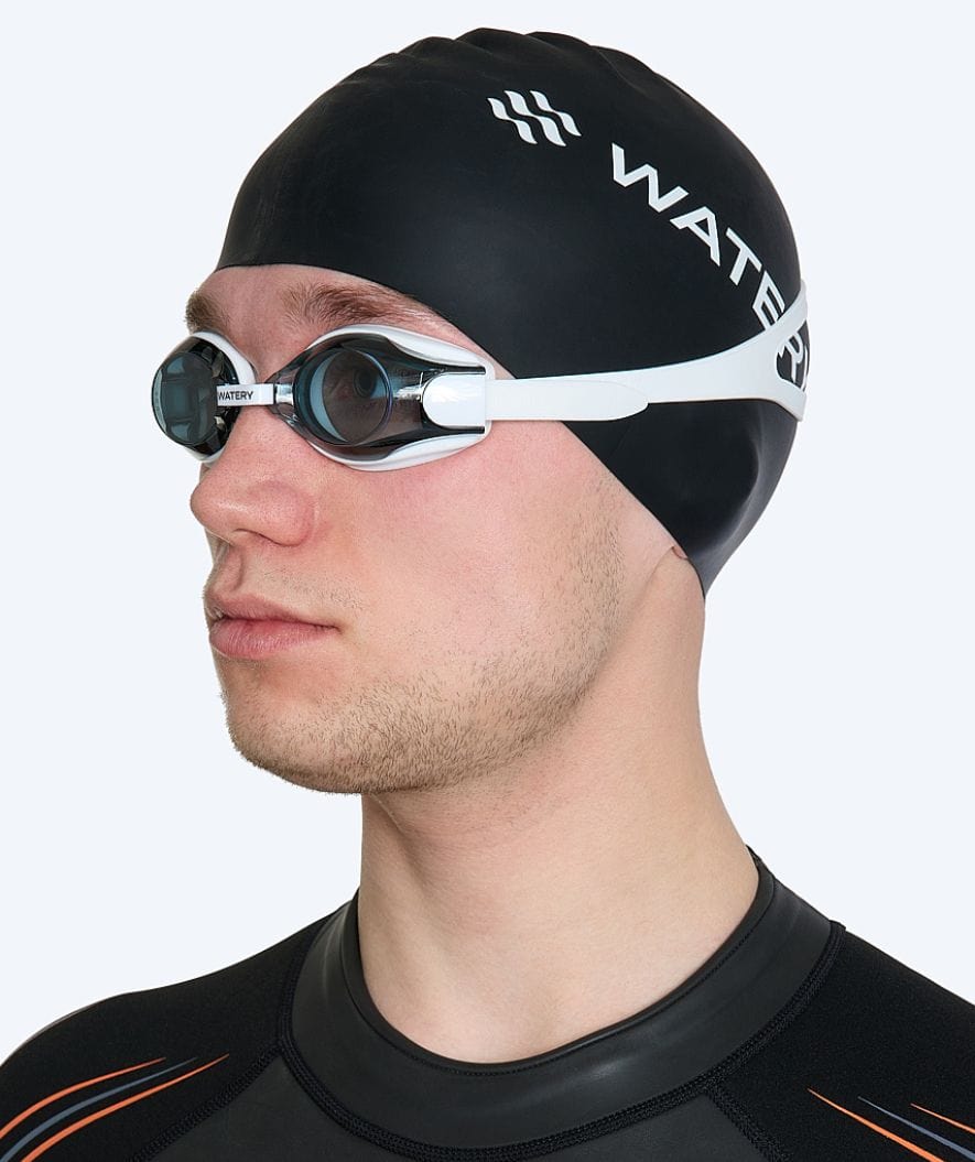 Watery nearsighted prescription swim goggles for adults - (-2.0) to (-5.0) - Naida - White (Smoke lens)