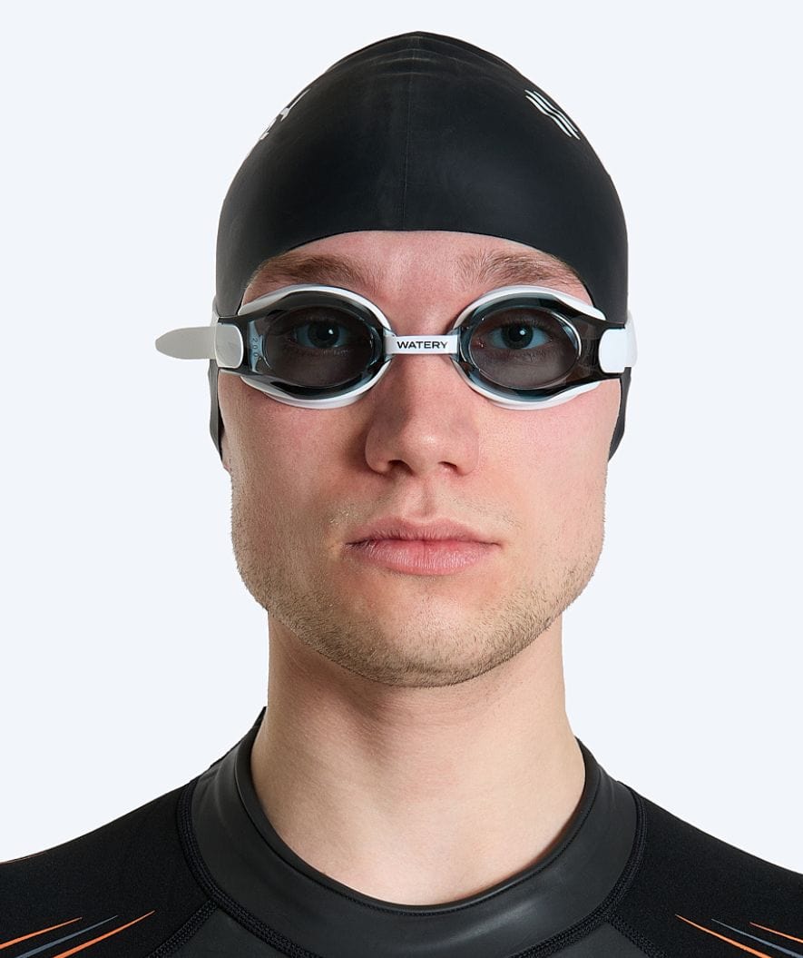 Watery nearsighted prescription swim goggles for adults - (-2.0) to (-5.0) - Naida - White (Smoke lens)