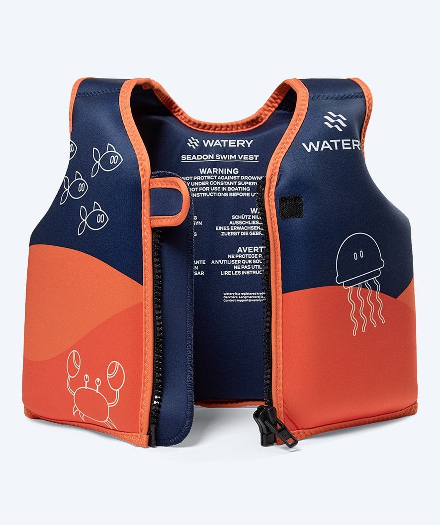 Watery swim vest for kids (1-6) - Seadon - Dark blue/orange