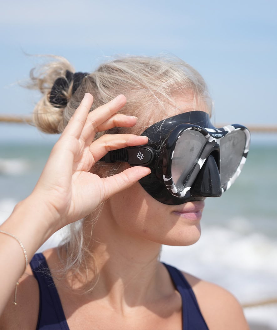 Watery Combo snorkel set for adults (from 15 years) - Rudder Camo/Itzel - Black
