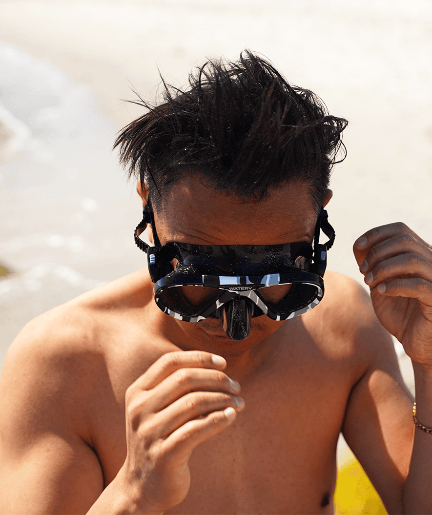 Watery Combo snorkel set for adults (from 15 years) - Rudder Camo/Itzel - Black