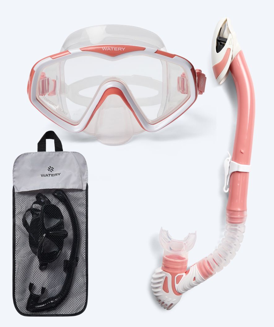 Watery Combo snorkel set for adults (from 15 years) - Leach Pro - White/Pink