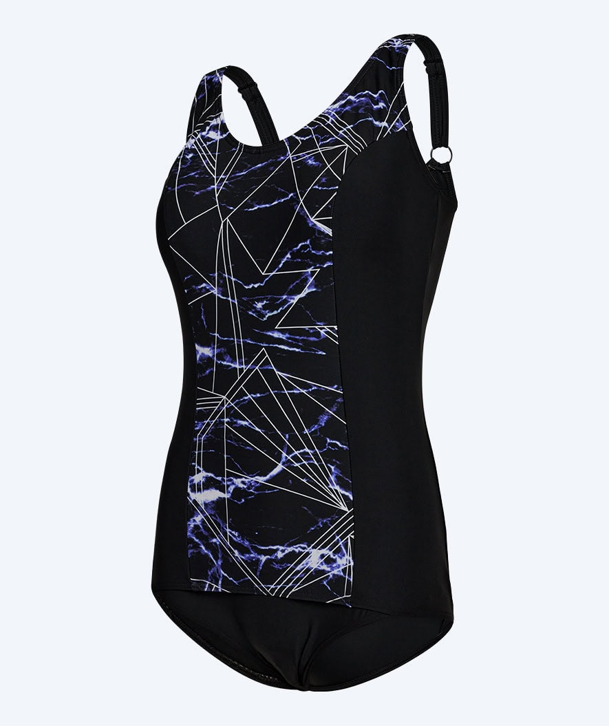 Watery swimsuit plus size for women with flowers - Vale - Black