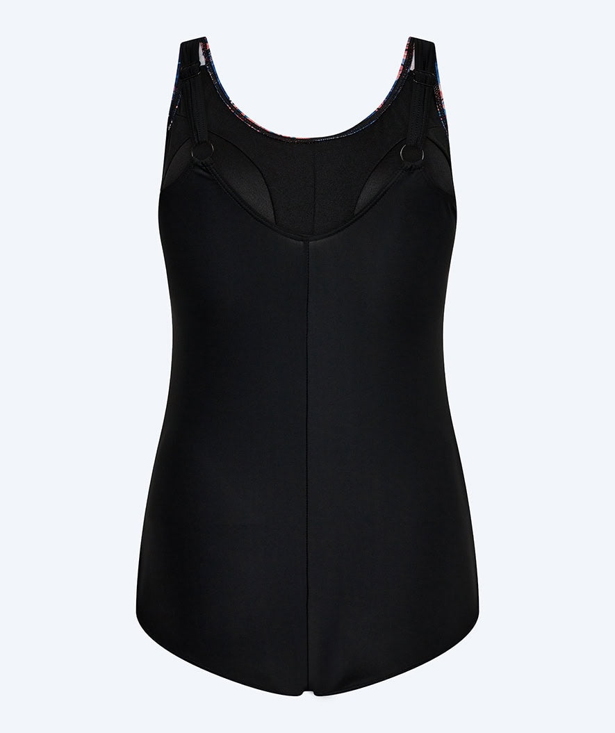 Watery swimsuit plus size for women with flowers - Vale - Black/purple