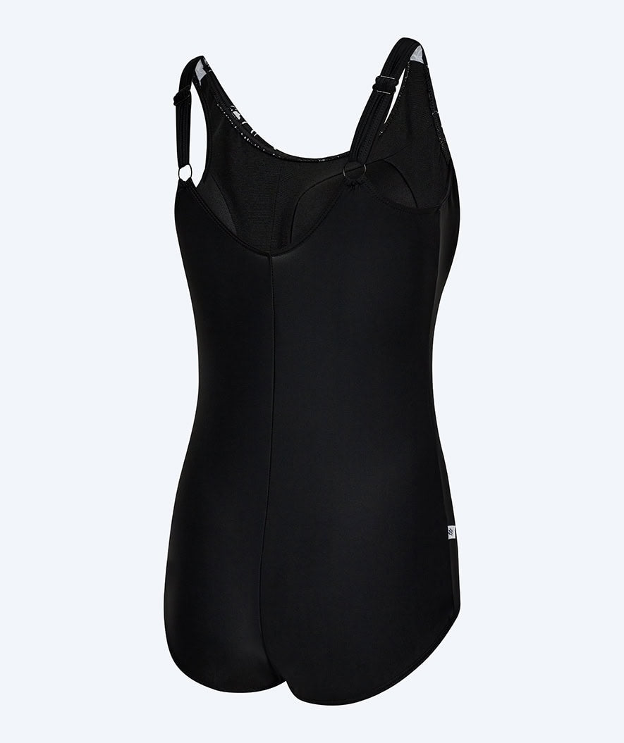 Watery swimsuit plus size for women with flowers - Vale - Black/white
