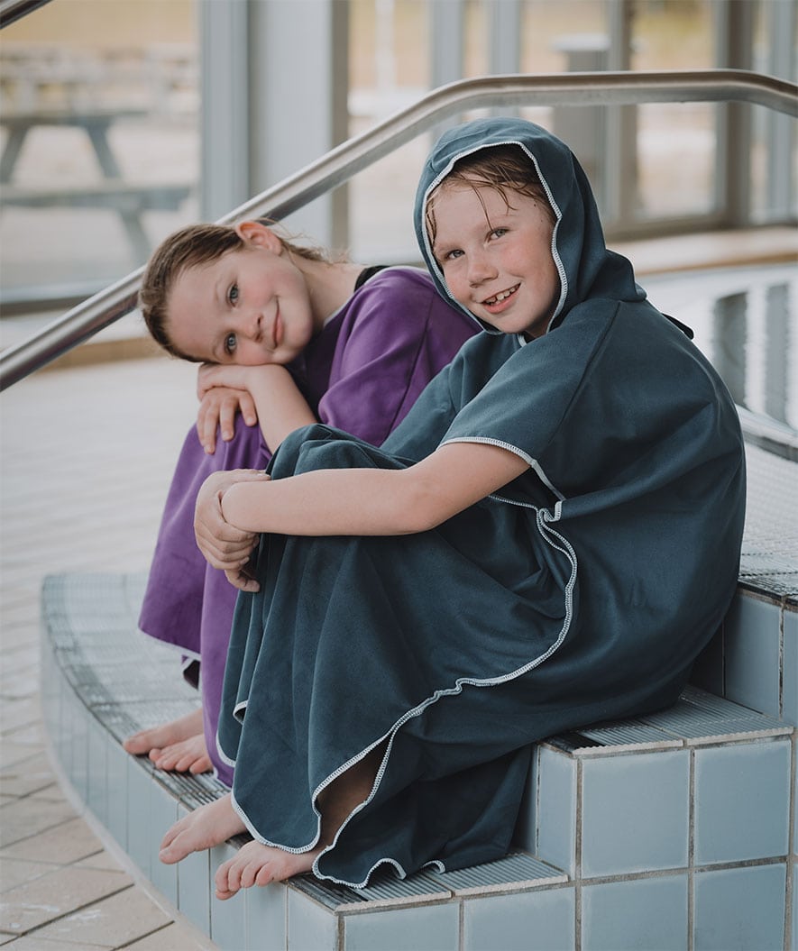 Watery bathing poncho for junior (6-15) - Microfiber - Dark blue