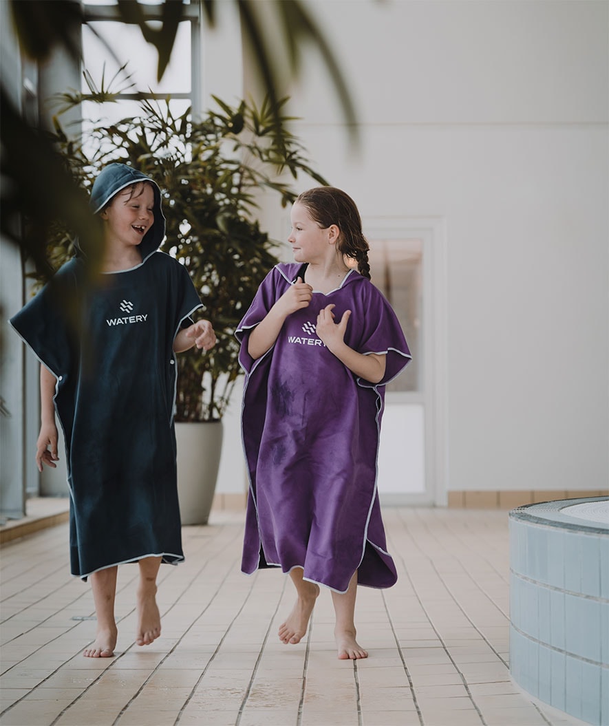 Watery bathing poncho for junior (6-15) - Microfiber - Dark blue