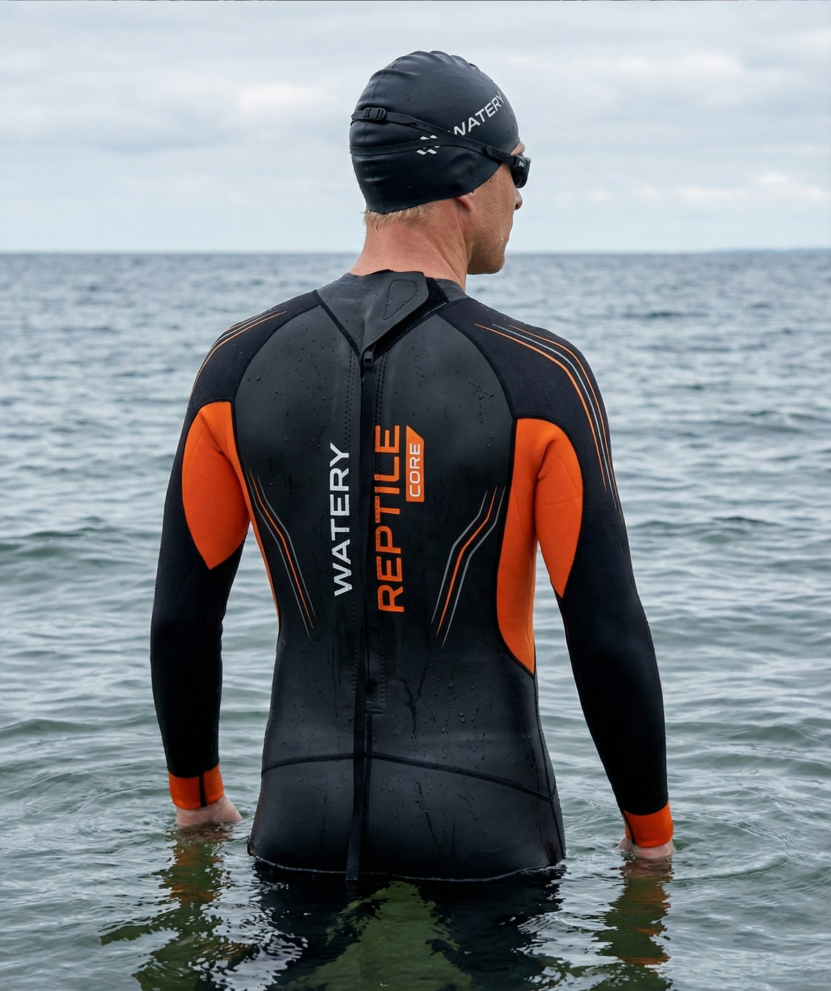 Watery wetsuit for men - Reptile Core - Black/orange