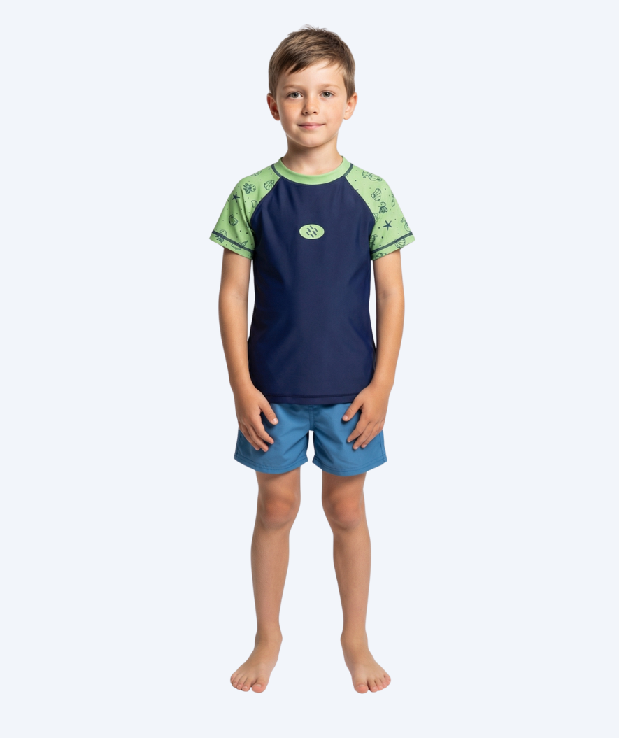 Watery UV-shirt for kids - Brandman Short Sleeve Rashguard - Green/blue