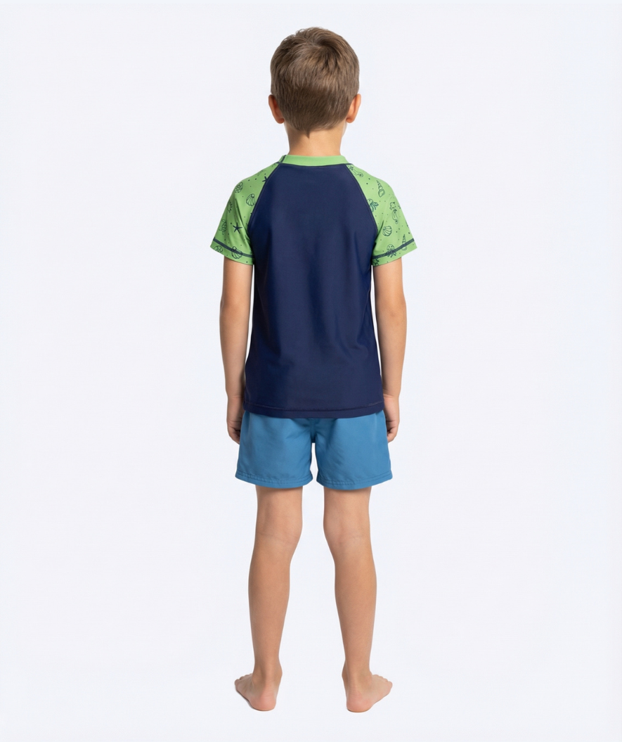 Watery UV-shirt for kids - Brandman Short Sleeve Rashguard - Green/blue