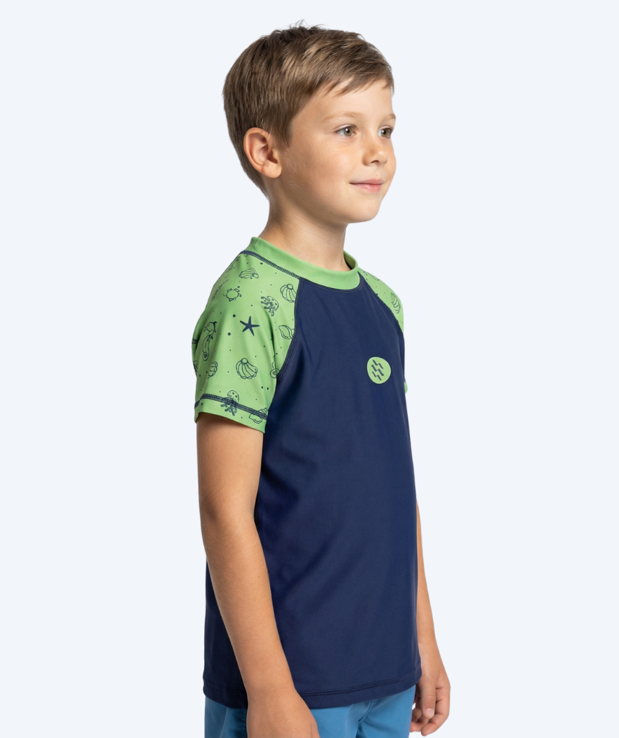 Watery UV-shirt for kids - Brandman Short Sleeve Rashguard - Green/blue