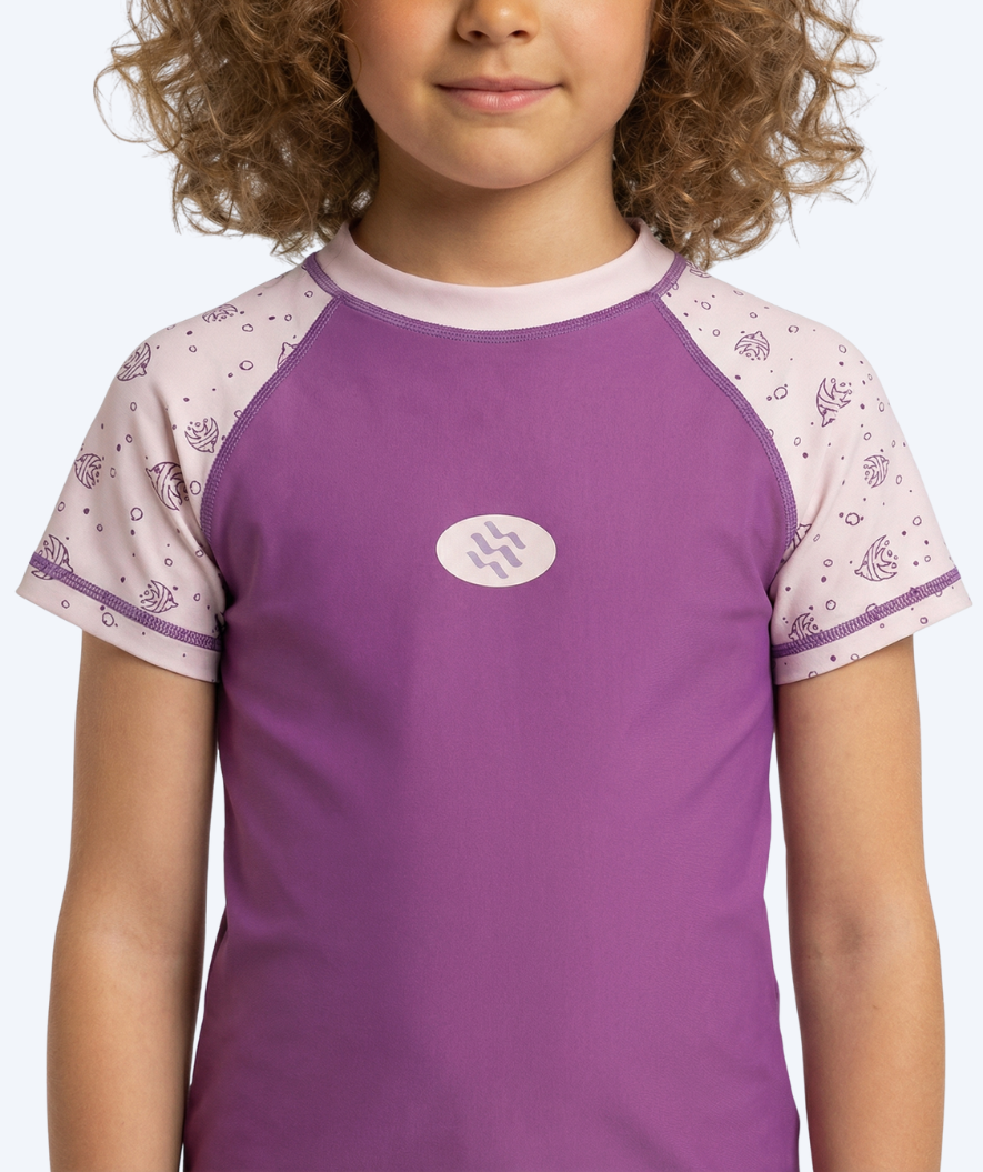 Watery UV-shirt for kids - Brandman Short Sleeve Rashguard - Pink/purple