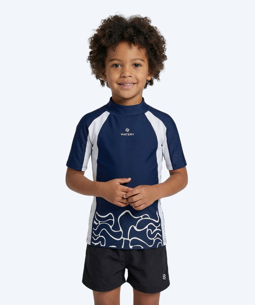 Watery UV-shirt for kids - Chilton Short Sleeve Rashguard - Dark blue/white