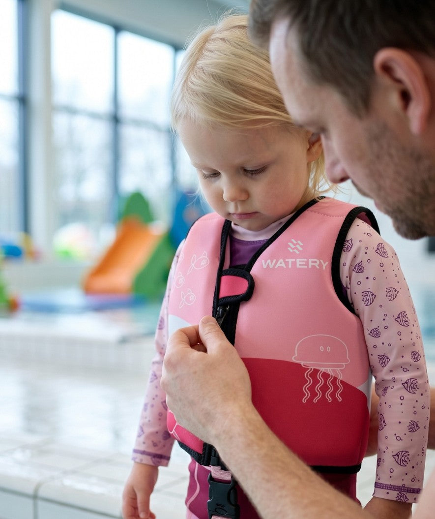 Watery swim vest for kids (1-6) - Seadon - Light pink (With harness)