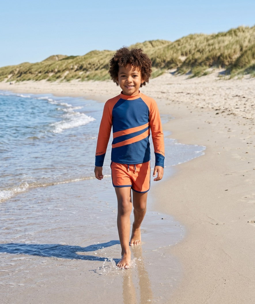 Watery UV-shirt for kids - Manami Long Sleeve Rashguard - Orange/blue