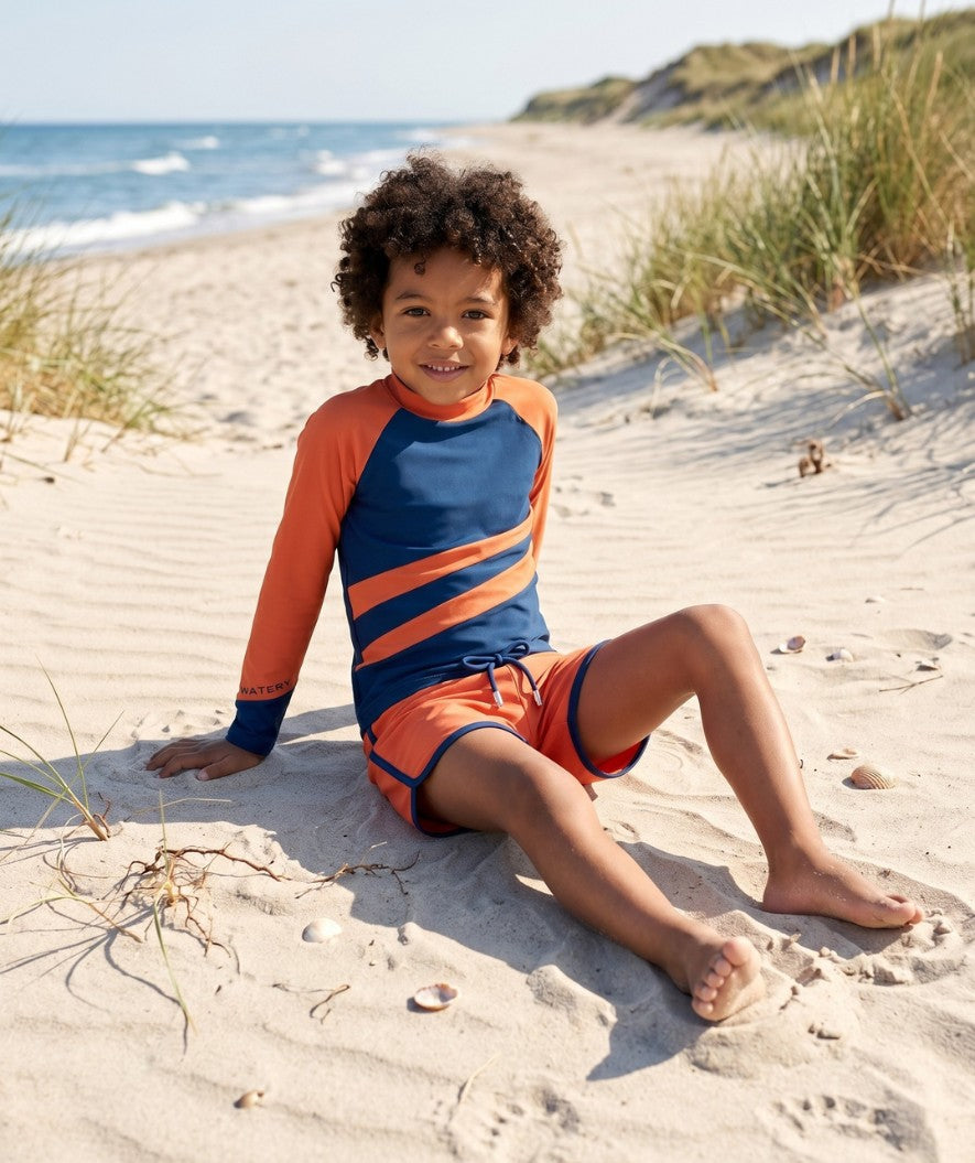 Watery UV-shirt for kids - Manami Long Sleeve Rashguard - Orange/blue