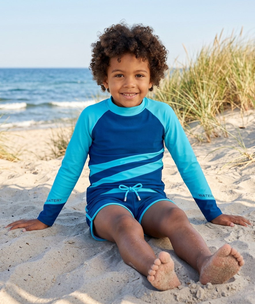 Watery UV-shirt for kids - Manami Long Sleeve Rashguard - Atlantic Blue