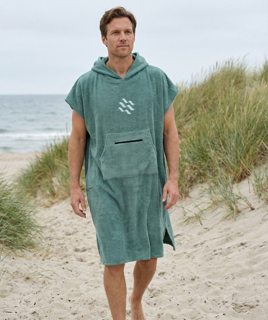 Watery bathing poncho for adults - Cotton - Forest Green