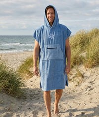 Watery bathing poncho for adults - Cotton - Atlantic Blue
