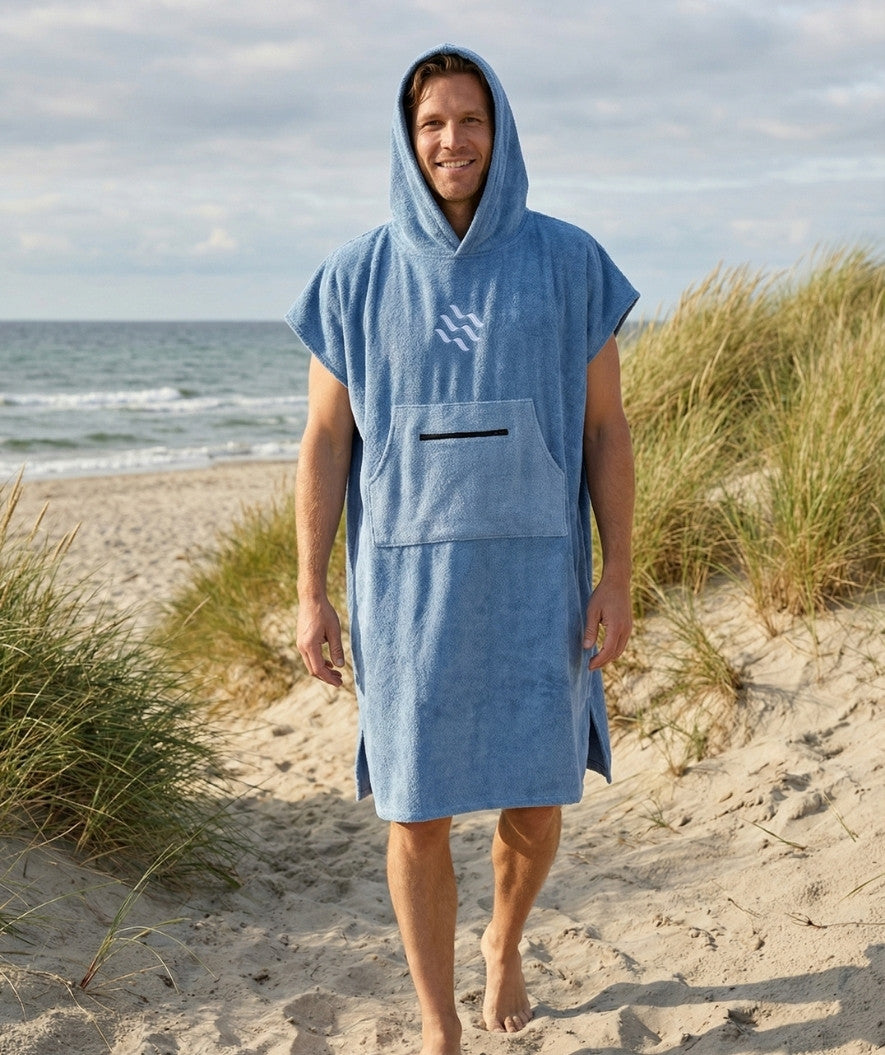 Watery bathing poncho for adults - Cotton - Atlantic Blue