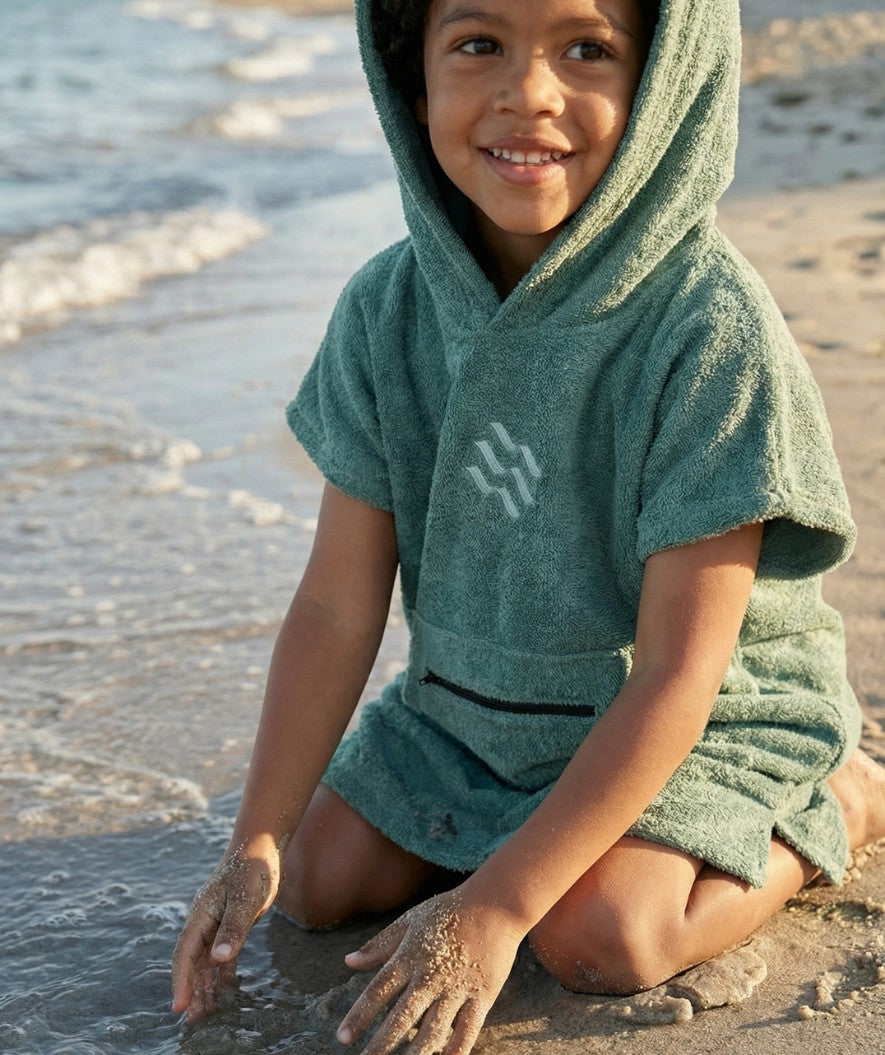 Watery bathing poncho for kids (1-6) - Cotton - Forest Green