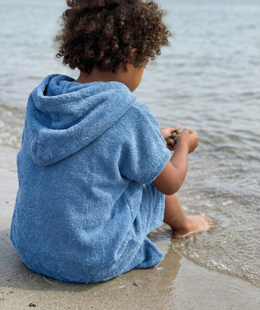 Watery bathing poncho for kids (1-6) - Cotton - Atlantic Blue