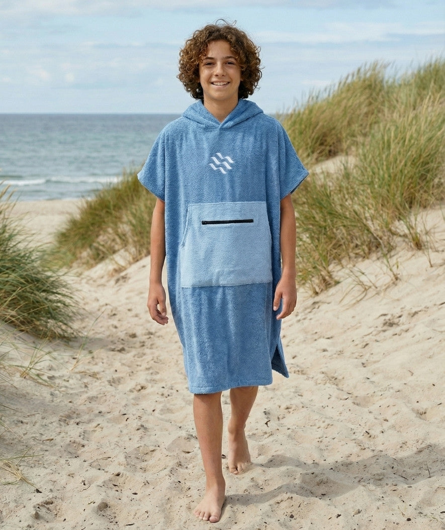 Watery bathing poncho for junior (6-15) - Cotton - Atlantic Blue