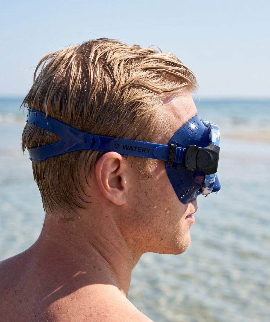 Watery diving mask for adults (from 12 years) - Rudder Camo - Dark blue