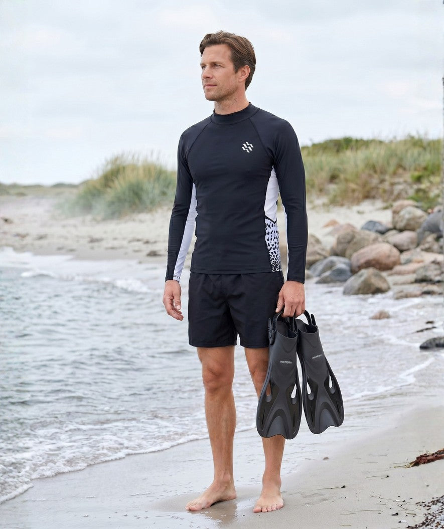 Watery UV-shirt for men - Scylla Long Sleeve Rashguard - Black/white