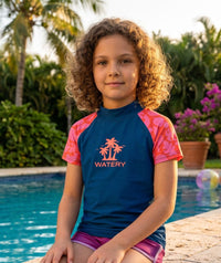 Watery UV-shirt for kids - Osiris Short Sleeve Rashguard - Pink/dark blue