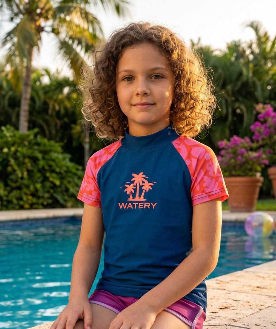 Watery UV-shirt for kids - Osiris Short Sleeve Rashguard - Pink/dark blue