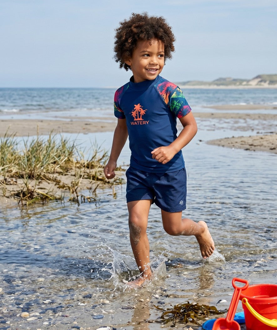 Watery UV-shirt for kids - Katsu Short Sleeve Rashguard - Multi/dark blue