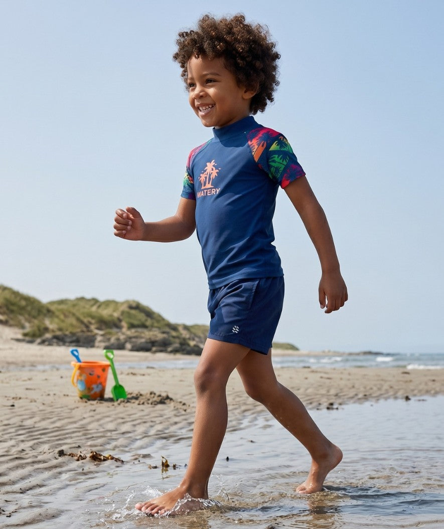 Watery UV-shirt for kids - Katsu Short Sleeve Rashguard - Multi/dark blue