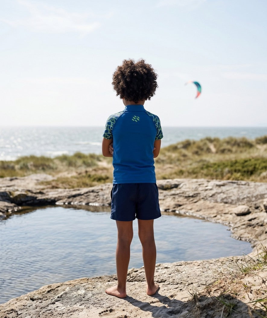 Watery UV-shirt for kids - Katsu Short Sleeve Rashguard - Green/dark blue