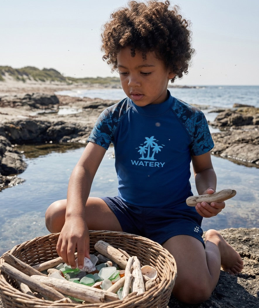 Watery UV-shirt for kids - Katsu Short Sleeve Rashguard - Blue/dark blue