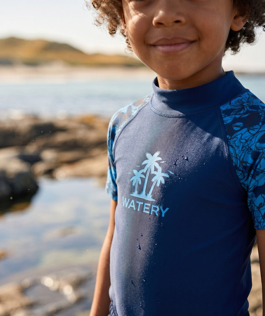 Watery UV-shirt for kids - Katsu Short Sleeve Rashguard - Blue/dark blue
