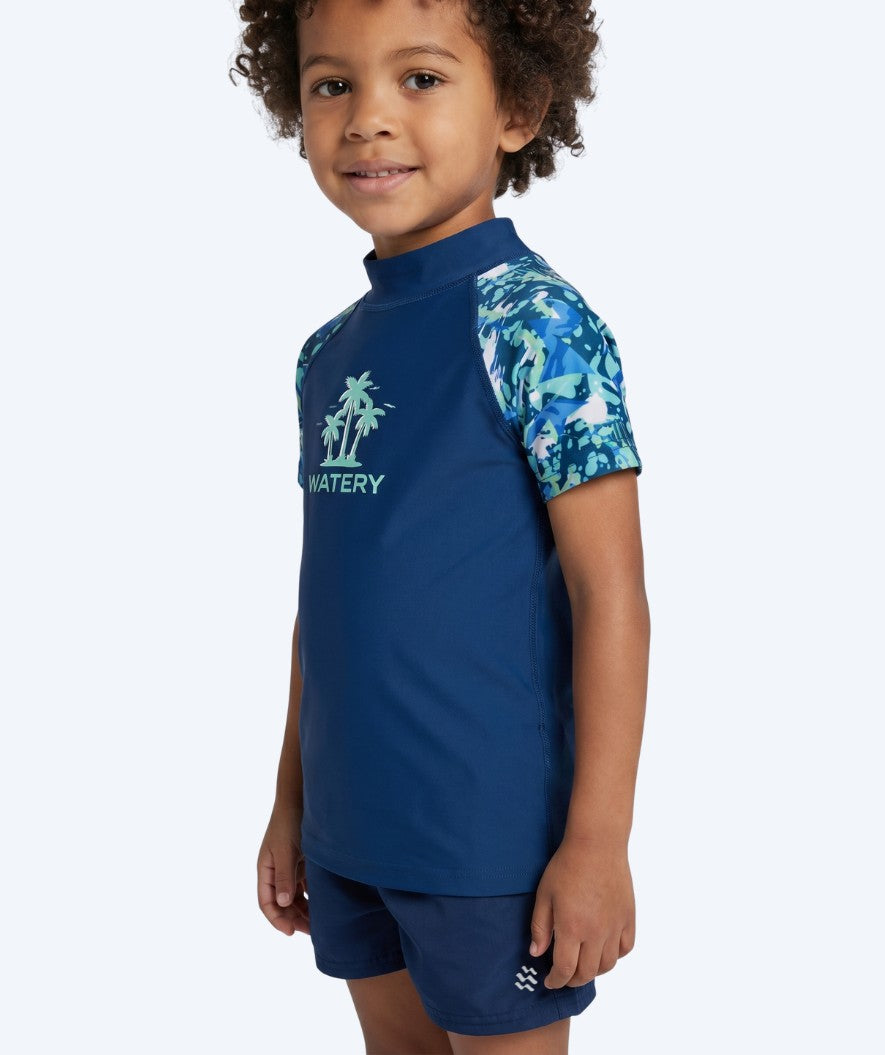 Watery UV-shirt for kids - Katsu Short Sleeve Rashguard - Light blue/dark blue