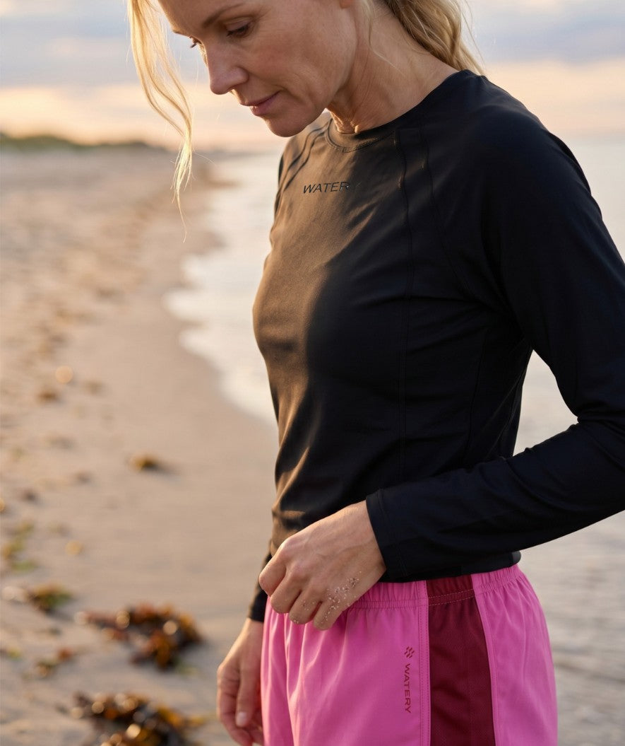 Watery swim shorts for women - Aiko - Pink/dark red