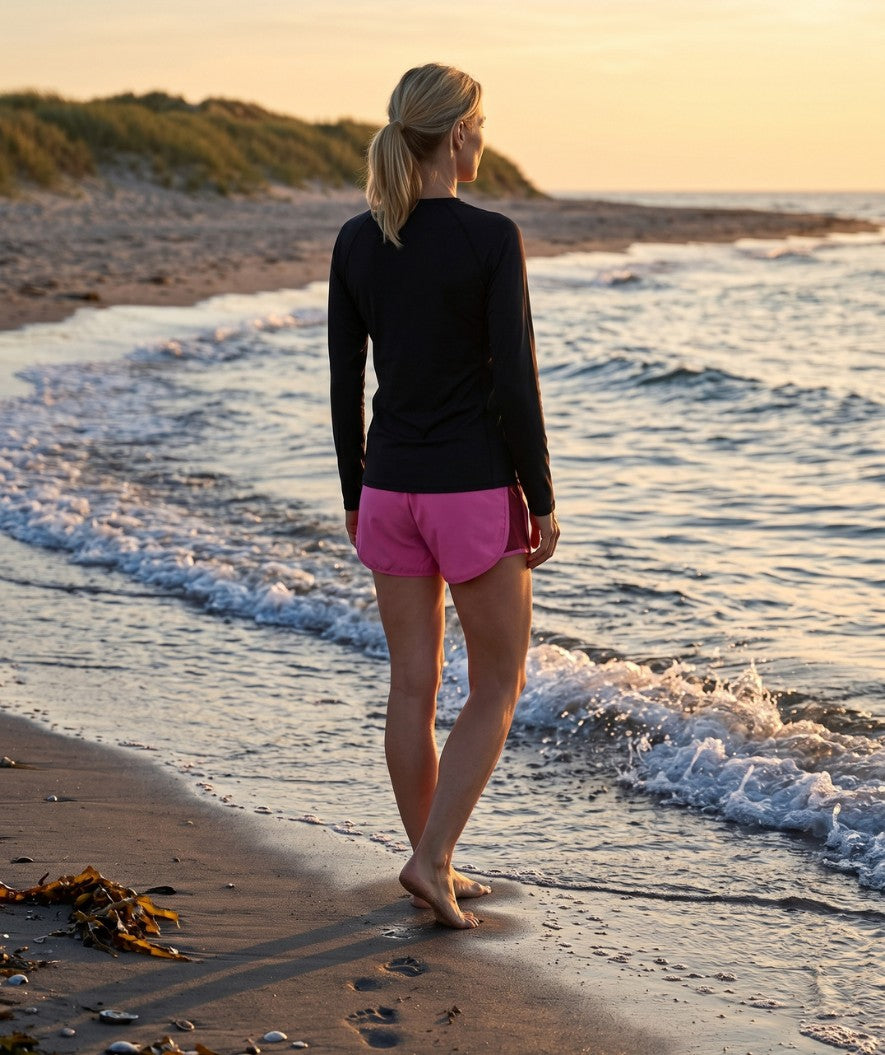 Watery swim shorts for women - Aiko - Pink/dark red
