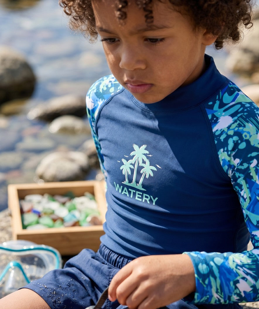 Watery UV-shirt for kids - Katsu Long Sleeve Rashguard - Light blue/dark blue