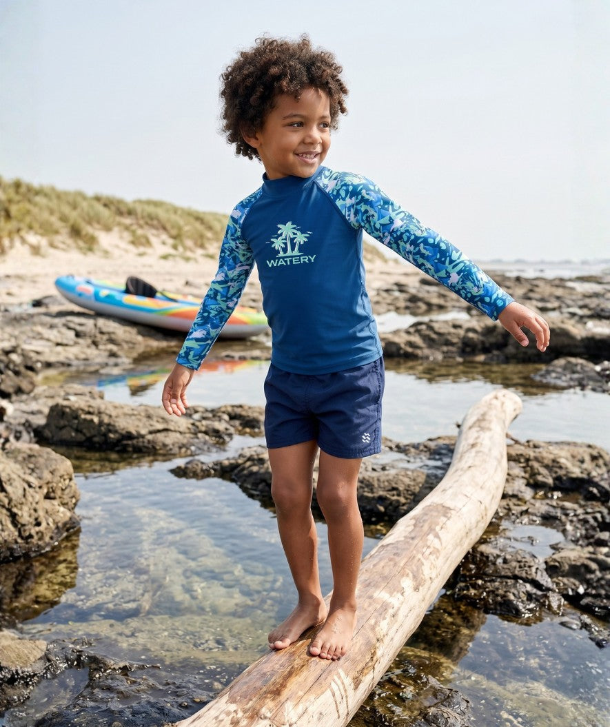 Watery UV-shirt for kids - Katsu Long Sleeve Rashguard - Light blue/dark blue