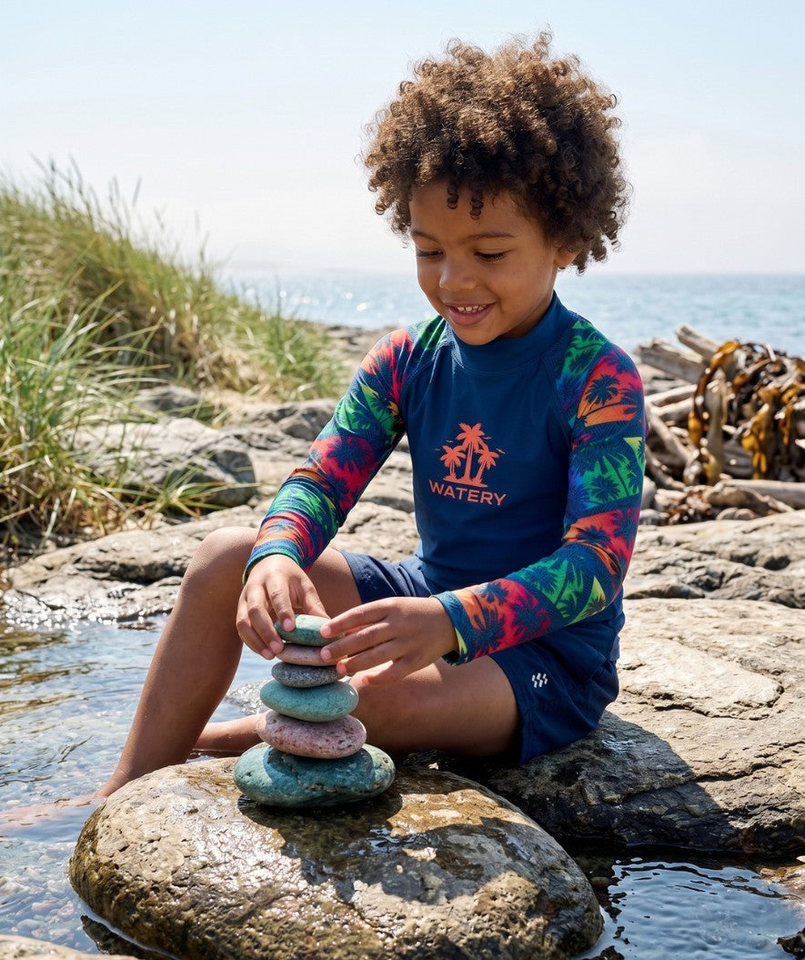 Watery UV-shirt for kids - Katsu Long Sleeve Rashguard - Multi/dark blue