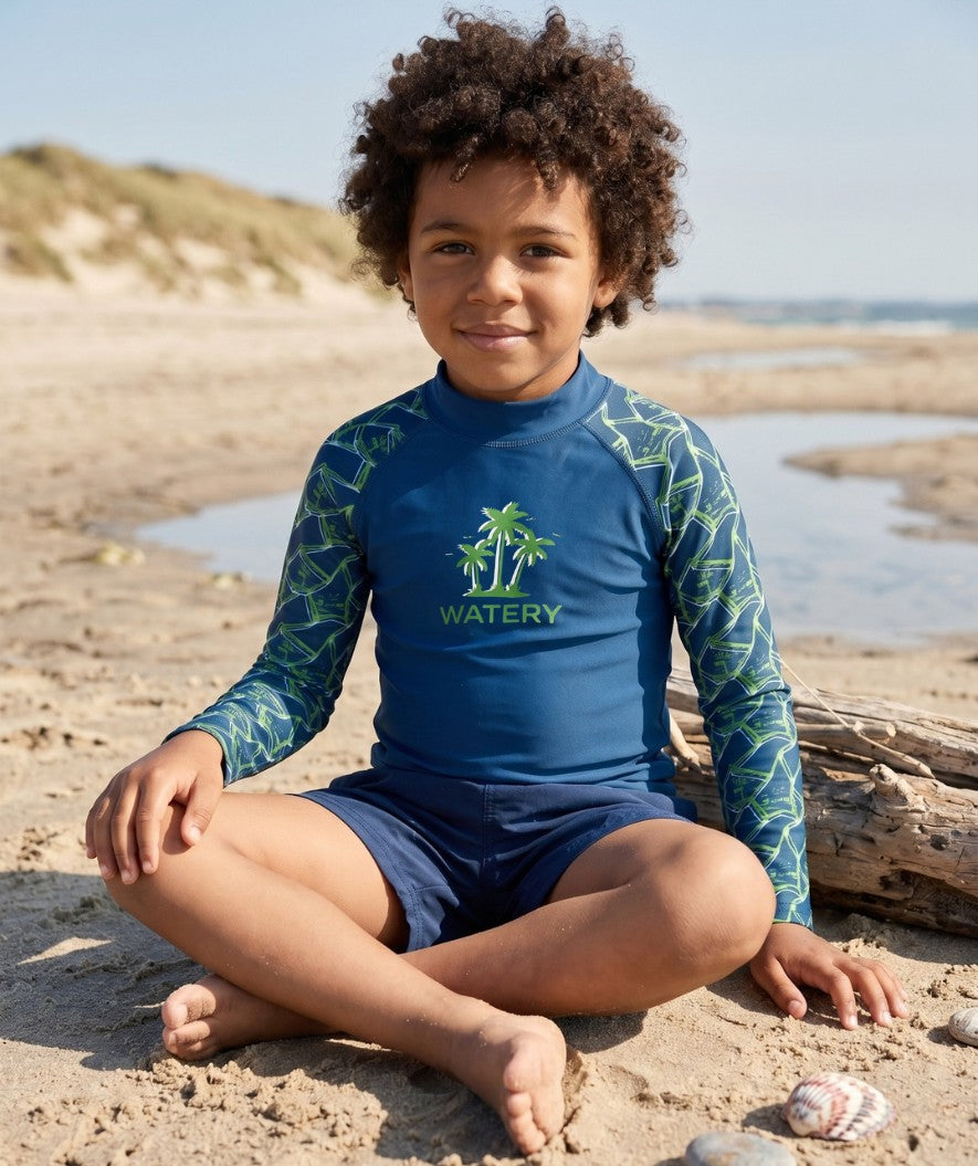 Watery UV-shirt for kids - Katsu Long Sleeve Rashguard - Green/dark blue