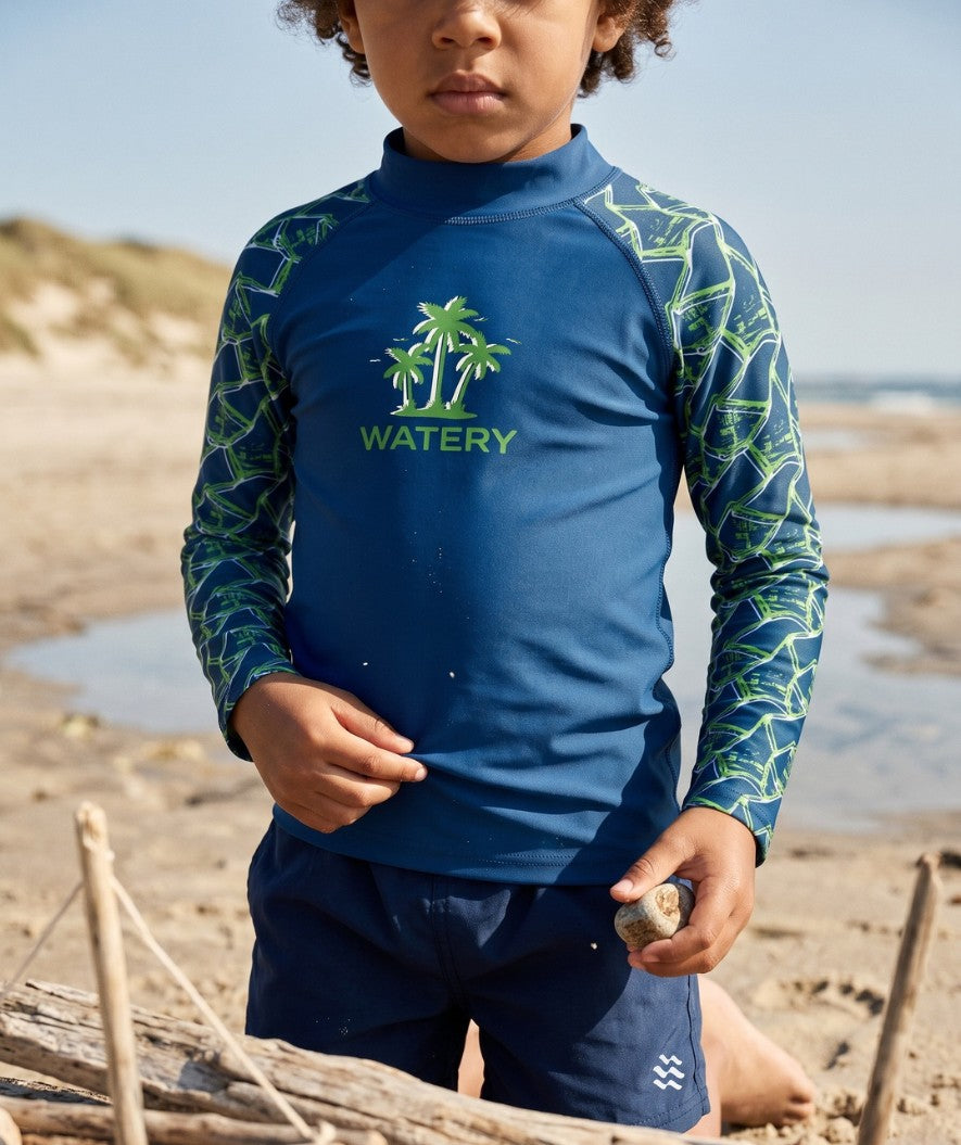 Watery UV-shirt for kids - Katsu Long Sleeve Rashguard - Green/dark blue
