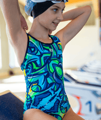 Watery swimsuit for girls - Rodney - Blue/green