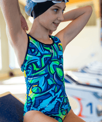 Watery swimsuit for girls - Rodney - Blue/green